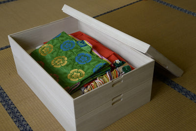 納品事例：16　広島県府中市教育委員会様からの依頼で十二単の収納ケースを作りました。